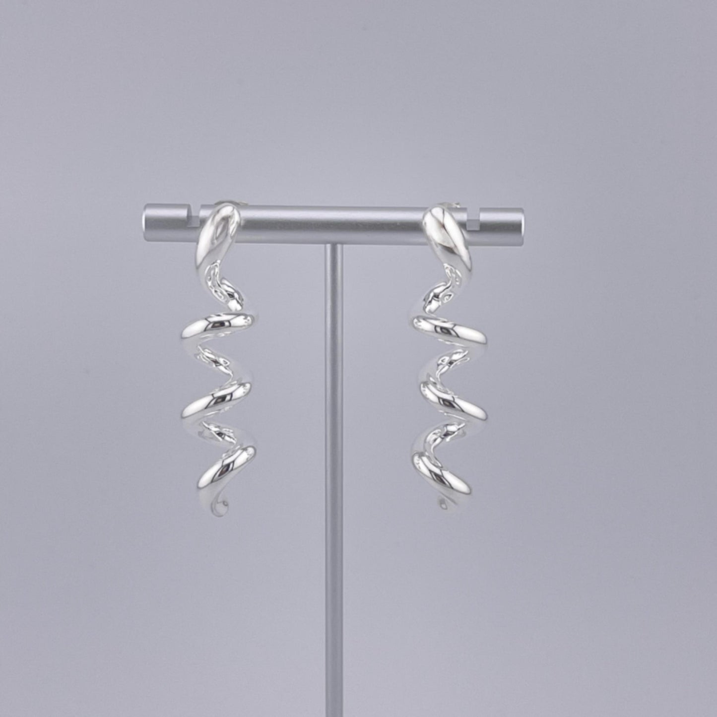 Sterling Silver Spiral Drop Earrings: Minimalist Modern Twisted Mirror Shine Jewelry