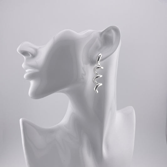 Sterling Silver Spiral Drop Earrings: Minimalist Modern Twisted Mirror Shine Jewelry