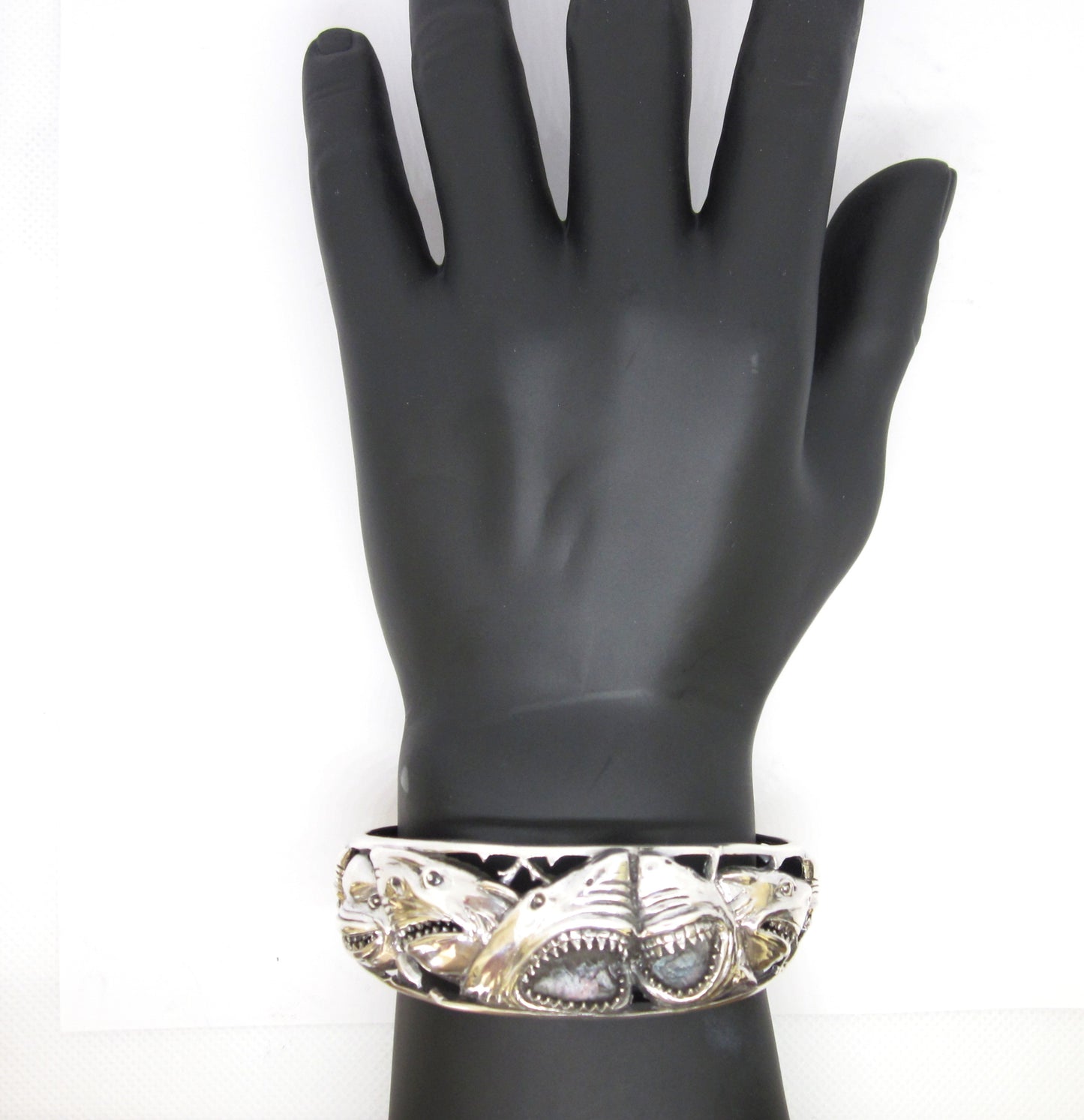 Handmade 925 Sterling Silver Shark Cuff Bracelet –Bold Open-Jaw Shark Design, Ocean Wildlife Jewelry for Men & Women, Oxidized vintage look