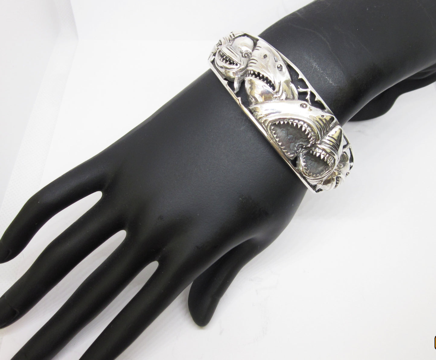 Handmade 925 Sterling Silver Shark Cuff Bracelet –Bold Open-Jaw Shark Design, Ocean Wildlife Jewelry for Men & Women, Oxidized vintage look