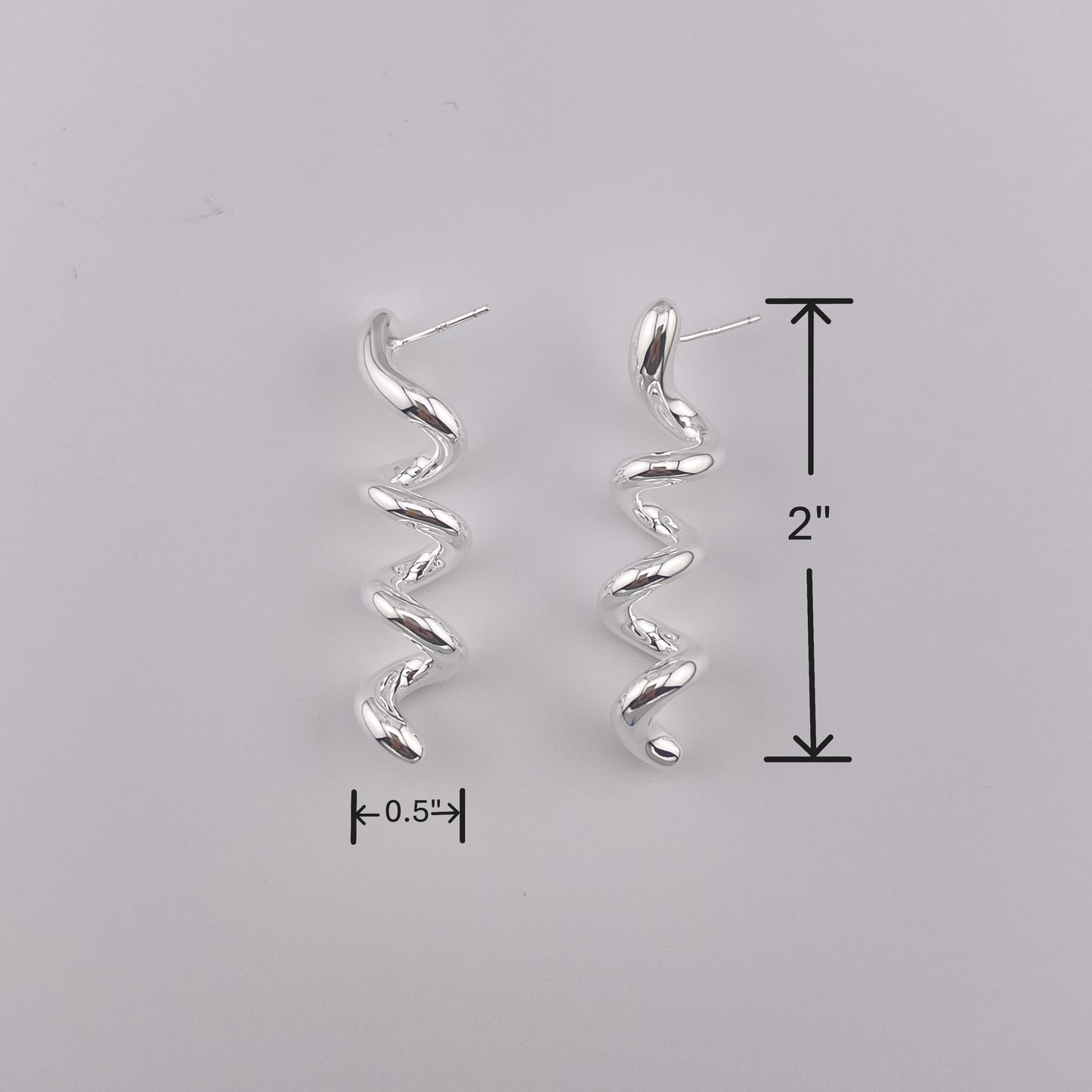 Sterling Silver Spiral Drop Earrings: Minimalist Modern Twisted Mirror Shine Jewelry