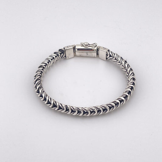 Handcraft Oxidized Sterling Silver Woven Chain Bracelet - Dragon Body Inspired, Gothic Men’s Oxidized Biker Style Jewelry