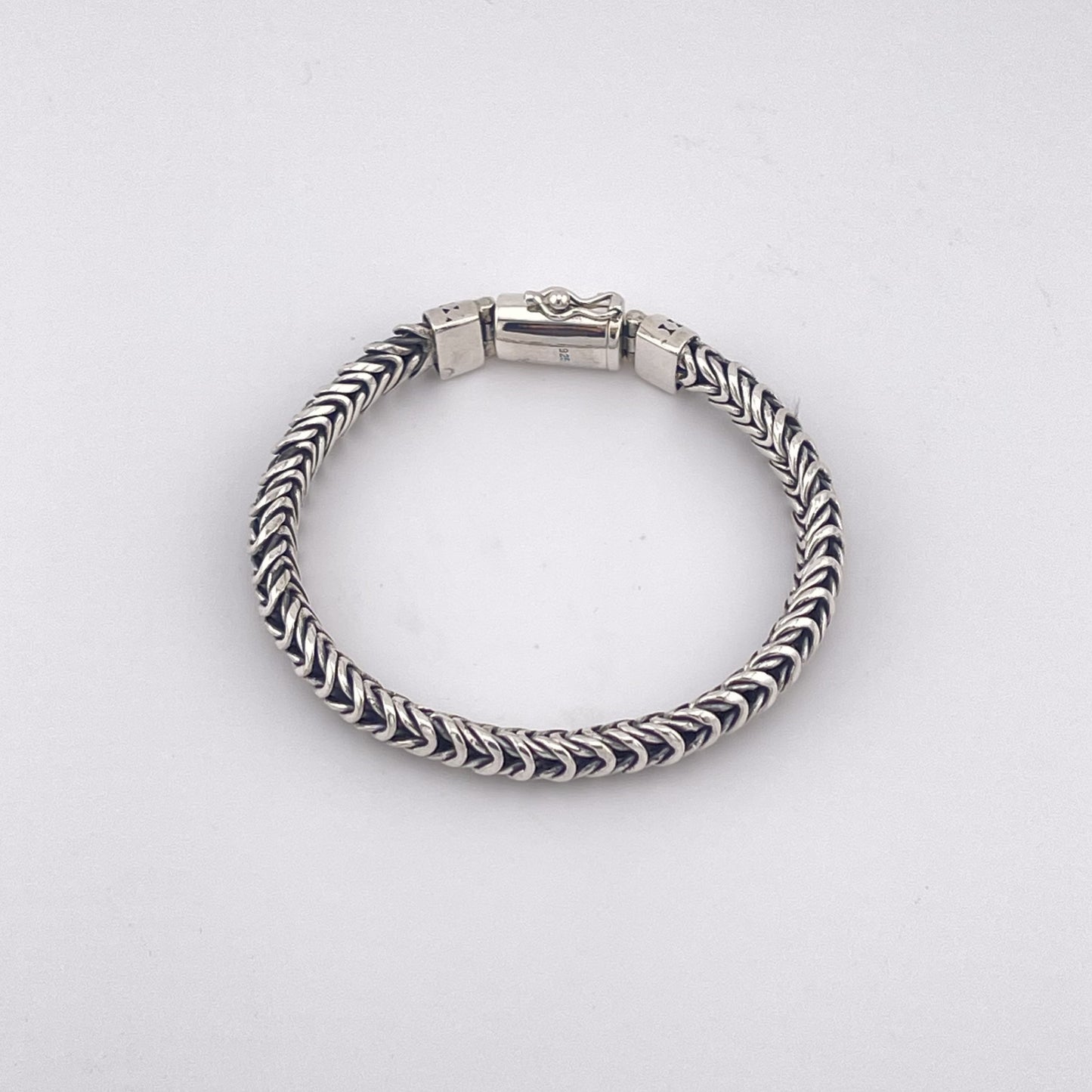Handcraft Oxidized Sterling Silver Woven Chain Bracelet - Dragon Body Inspired, Gothic Men’s Oxidized Biker Style Jewelry