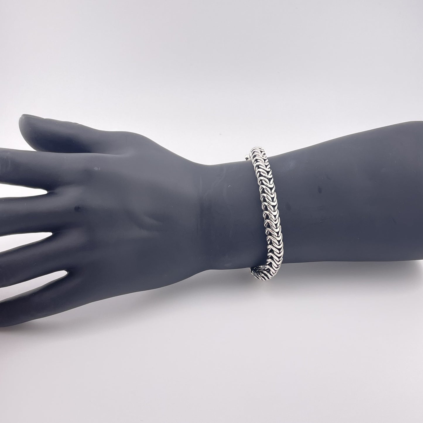 Handcraft Oxidized Sterling Silver Woven Chain Bracelet - Dragon Body Inspired, Gothic Men’s Oxidized Biker Style Jewelry