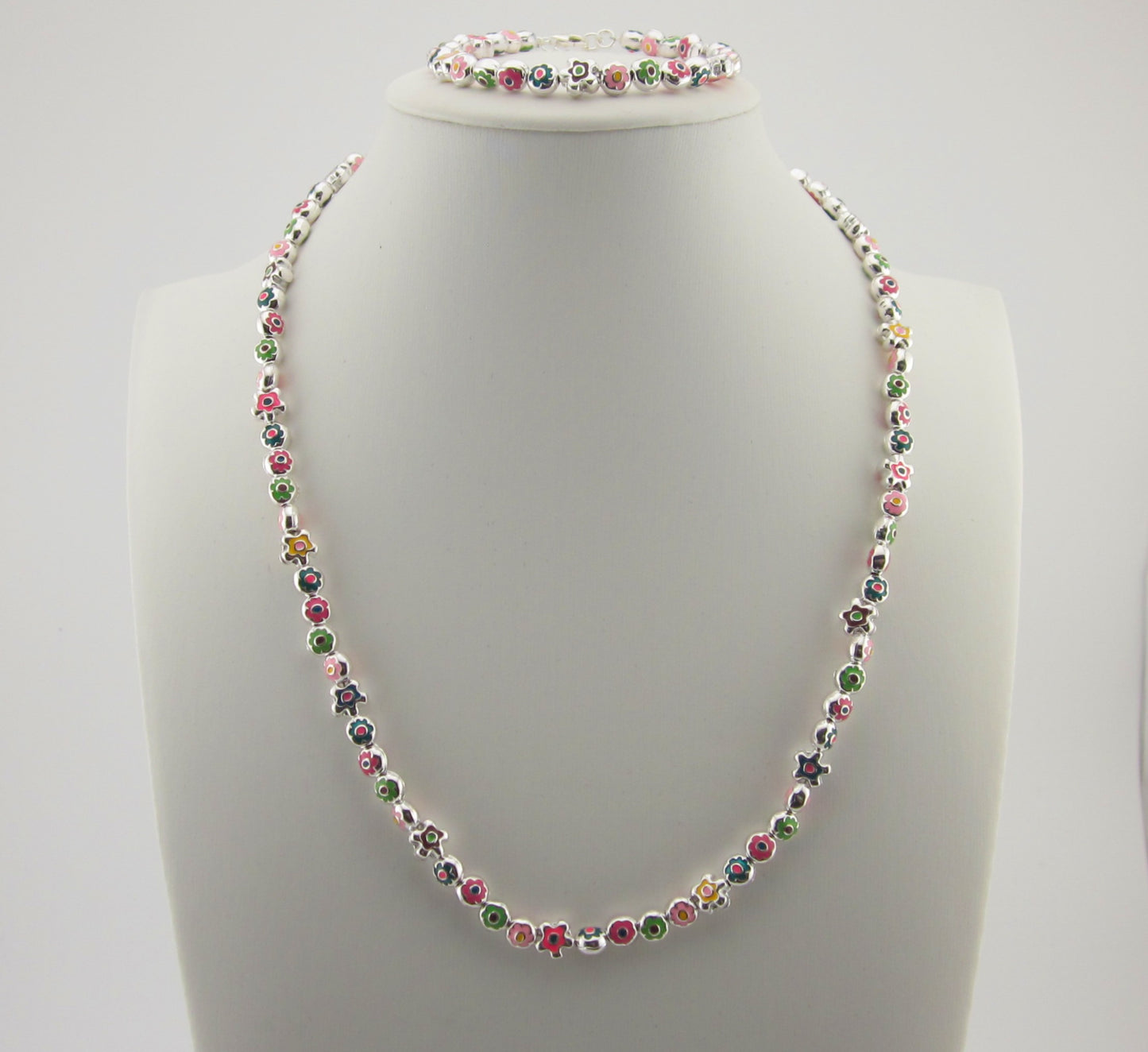 Handcraft Sterling Silver Enamel Flower Necklace: Adjustable Kids Jewelry