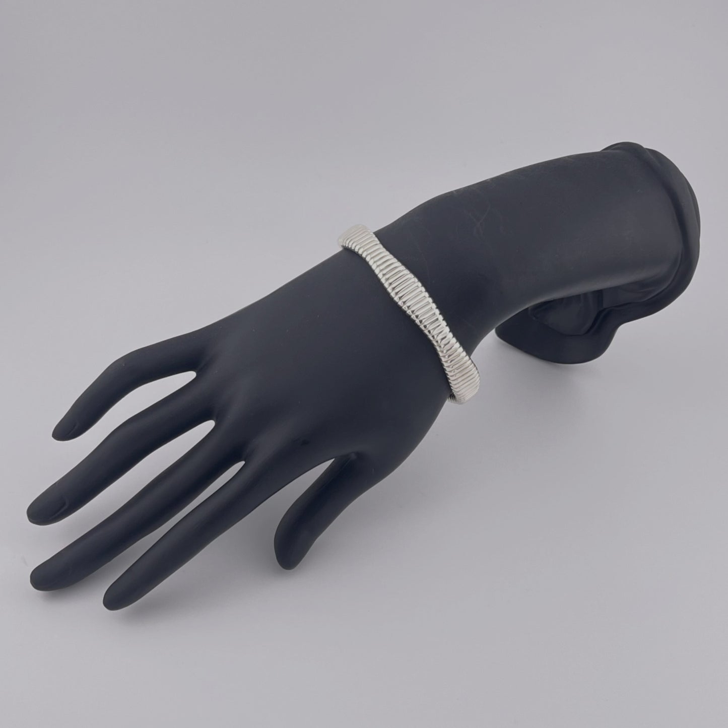 925 Sterling Silver Sleek Ribbed Cuff Bracelet, Made in Italy, high-polish finish and flexible open design, contemporary industrial design