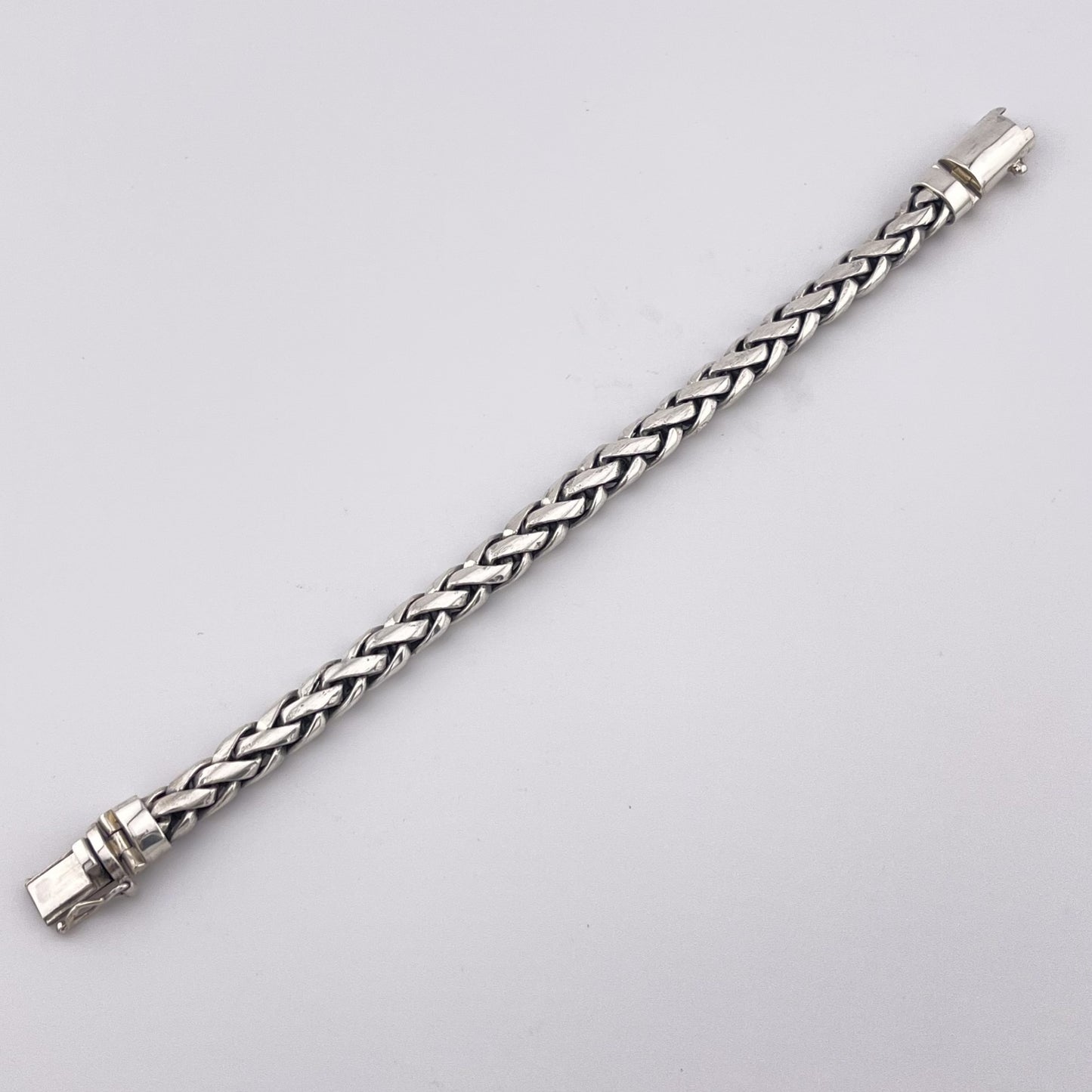 Handmade Woven 925 Sterling Silver Bracelet – Sleek Flat Braid Chain for Men and Women