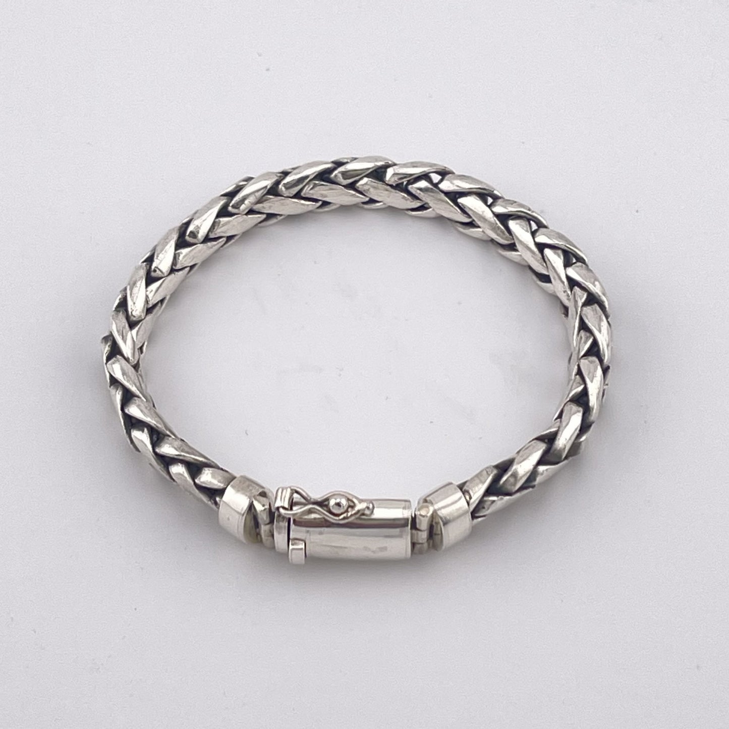 Handmade Woven 925 Sterling Silver Bracelet – Sleek Flat Braid Chain for Men and Women