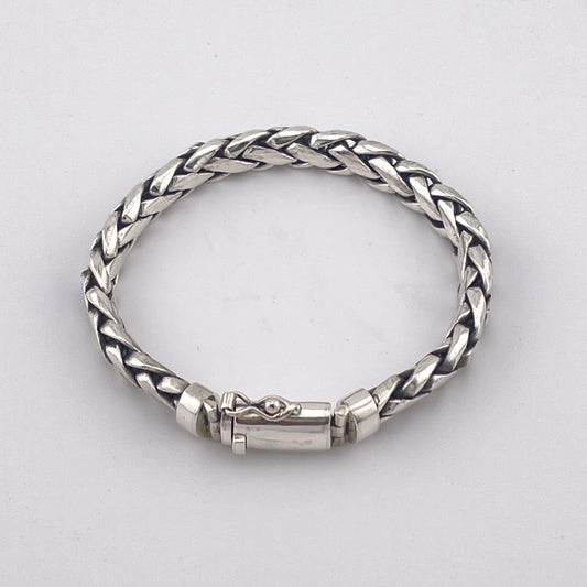 Handmade Woven 925 Sterling Silver Bracelet – Sleek Flat Braid Chain for Men and Women