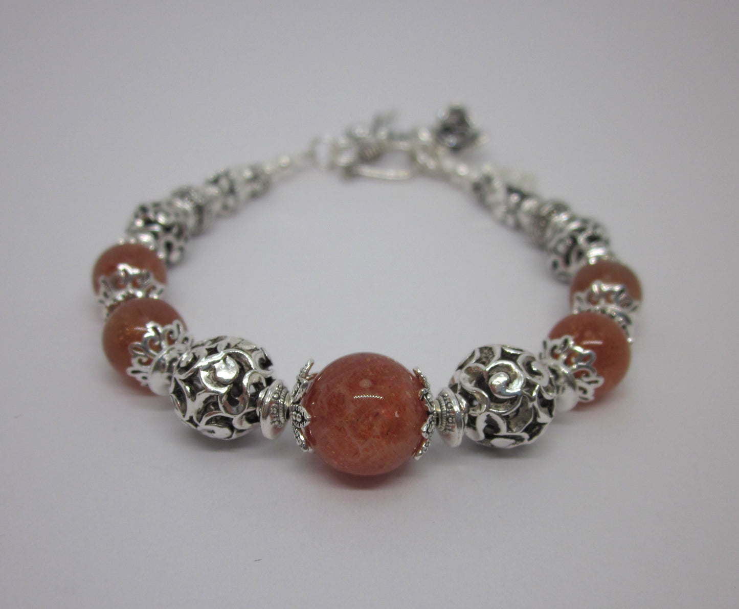 Handmade Sunstone & 925 Sterling Silver Bracelet – One of a Kind, Adjustable Length, Natural Color, Genuine Gemstone, Unique Design.