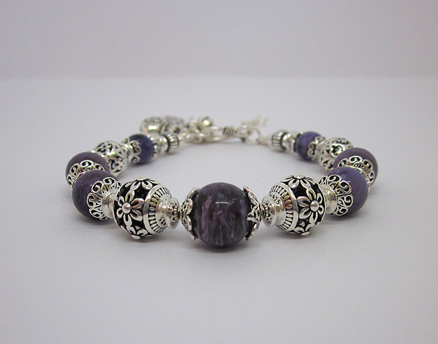 Handmade Purple Charoite & 925 Sterling Silver Bracelet – One of a Kind, Adjustable Length, Spiritual gifts, Genuine gemstone, unique design