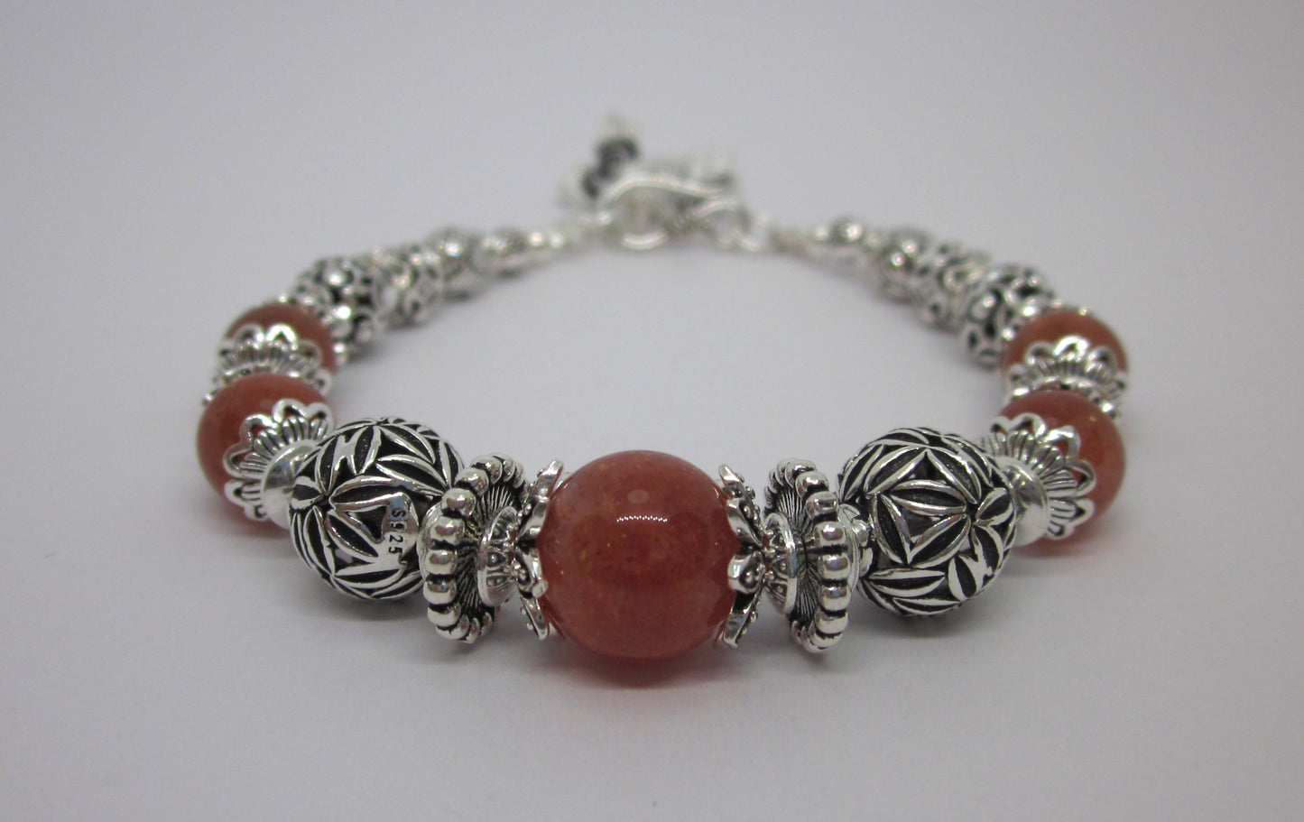 Handmade Sunstone & 925 Sterling Silver Bracelet – One of a Kind, Adjustable Length, Natural Color, Genuine Gemstone, Unique Design.