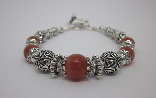 Handmade Sunstone & 925 Sterling Silver Bracelet – One of a Kind, Adjustable Length, Natural Color, Genuine Gemstone, Unique Design.