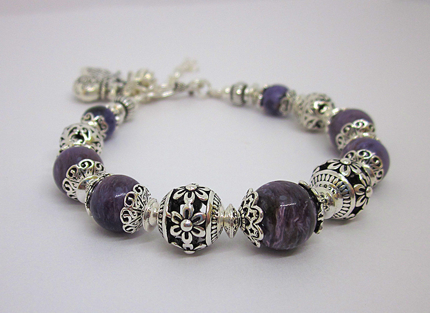 Handmade Purple Charoite & 925 Sterling Silver Bracelet – One of a Kind, Adjustable Length, Spiritual gifts, Genuine gemstone, unique design