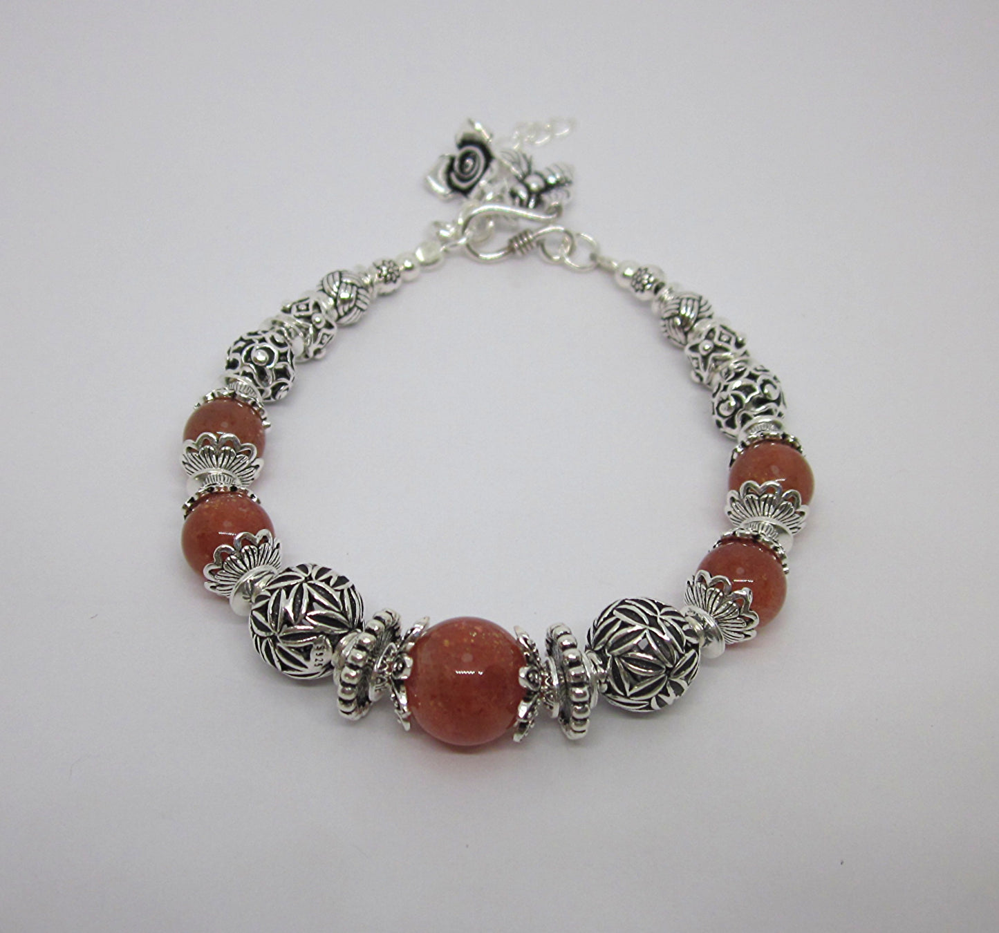 Handmade Sunstone & 925 Sterling Silver Bracelet – One of a Kind, Adjustable Length, Natural Color, Genuine Gemstone, Unique Design.