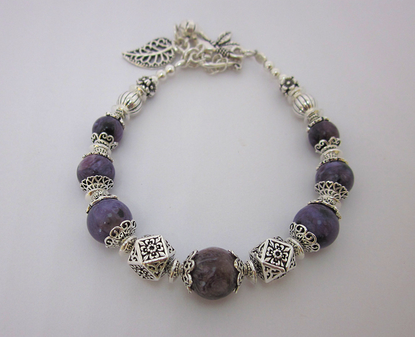 Handmade Purple Charoite & 925 Sterling Silver Bracelet – One of a Kind, Adjustable Length, Spiritual gifts, Genuine gemstone, unique design