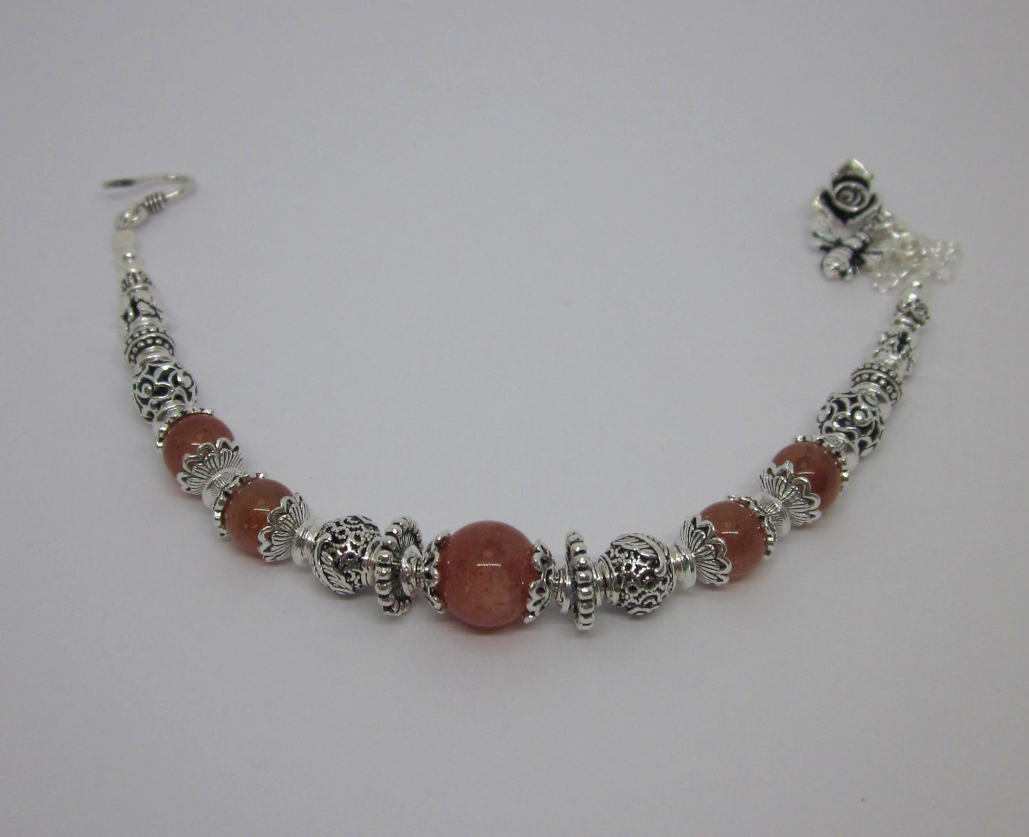 Handmade Sunstone & 925 Sterling Silver Bracelet – One of a Kind, Adjustable Length, Natural Color, Genuine Gemstone, Unique Design.