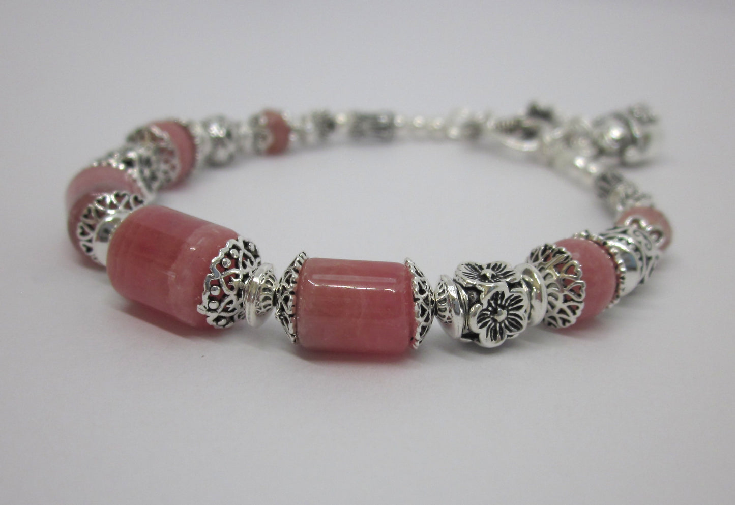 Handmade 925 Sterling Silver Bracelet, Genuine Rhodochrosite, Natural Color, Unique Design, Adjustable Length
