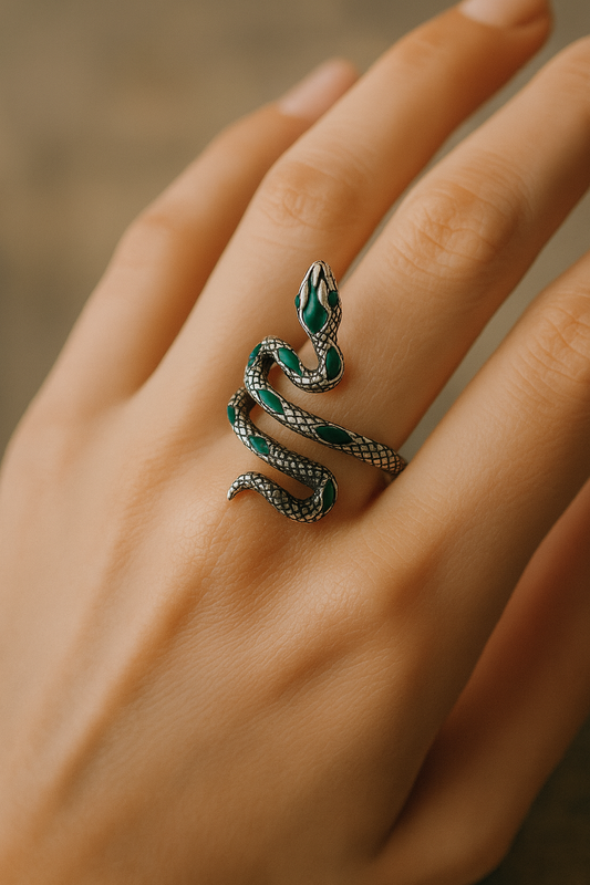 925 Sterling Silver Snake Ring – Adjustable Wrap Design, Gothic Statement Jewelry