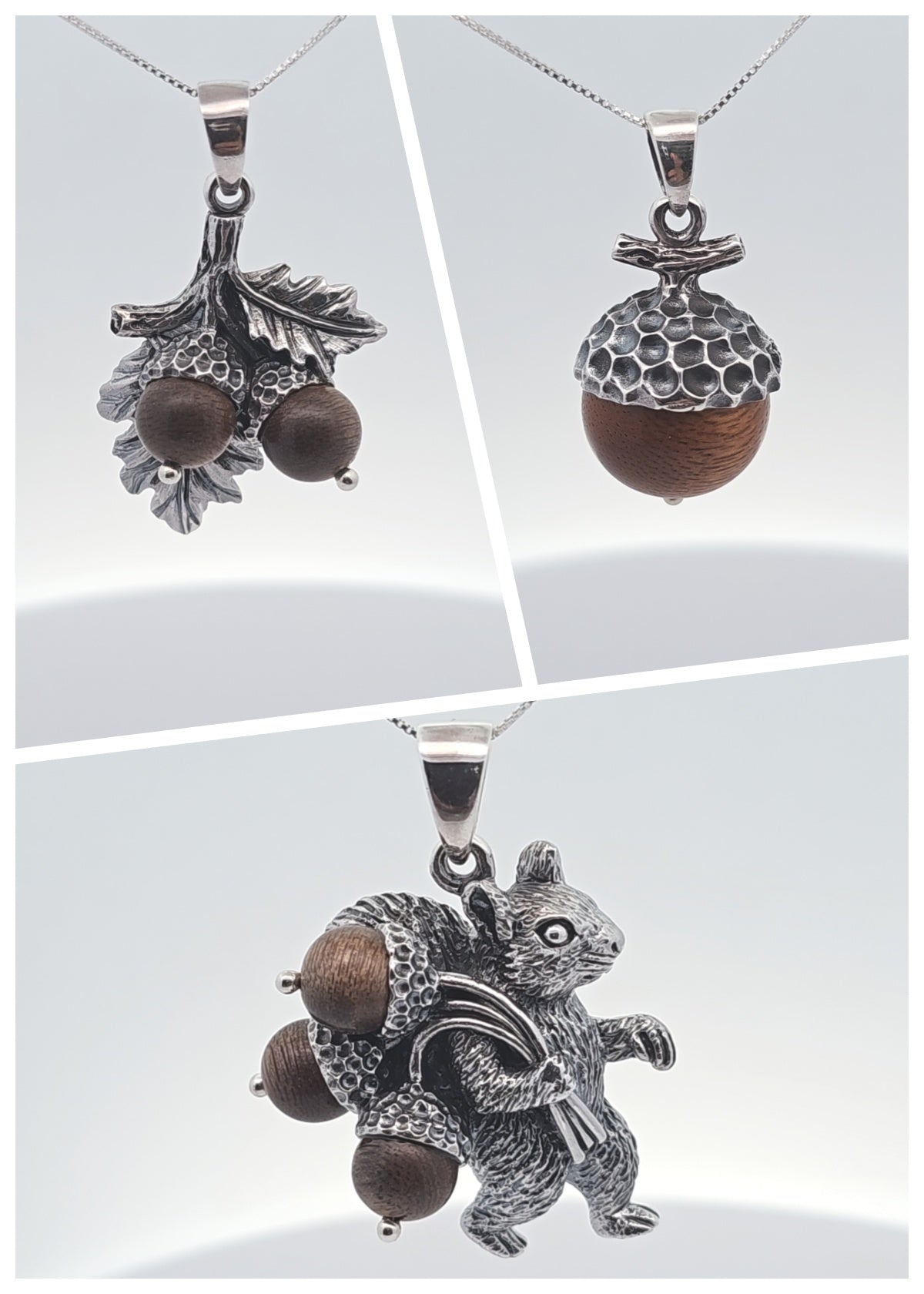 Handmade 925 Sterling Silver Acorn Necklace: Sandalwood Beads, Oak Leaf Pendant, Nature lovers collection
