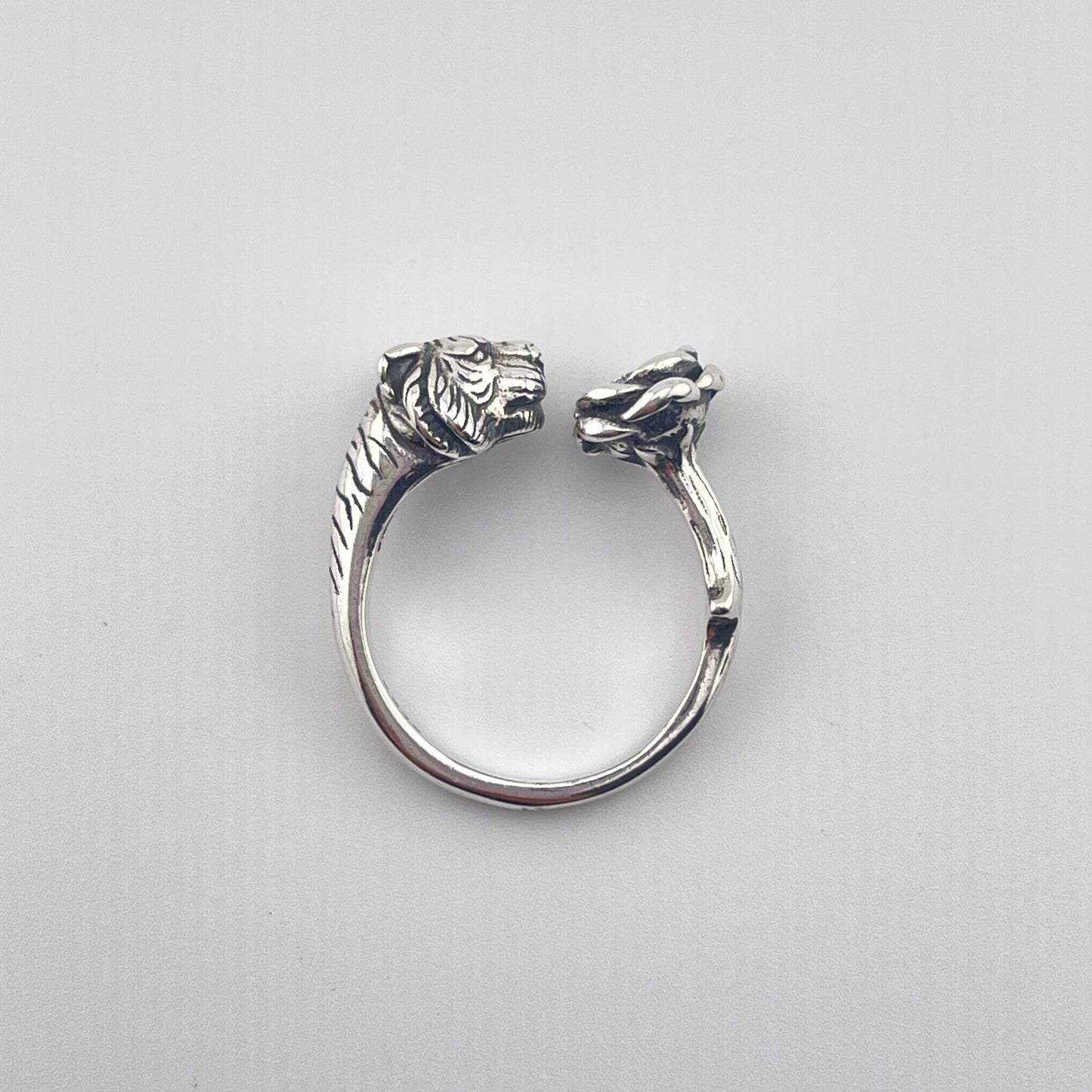 Handmade Vintage Sterling Silver Tiger & Rose Free Size Ring