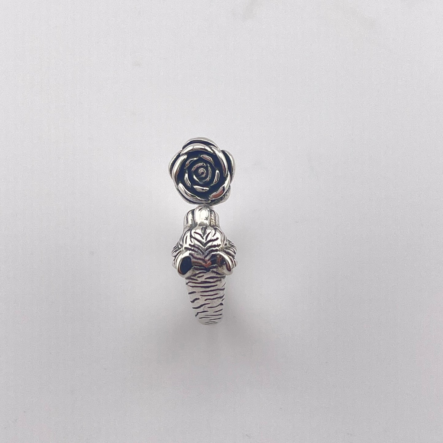 Handmade Vintage Sterling Silver Tiger & Rose Free Size Ring