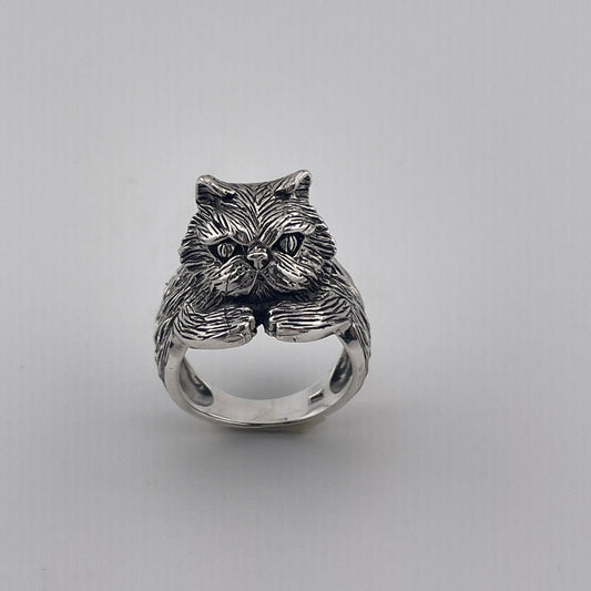 Handmade Vintage Sterling Silver Cat Ring – Statement Jewelry