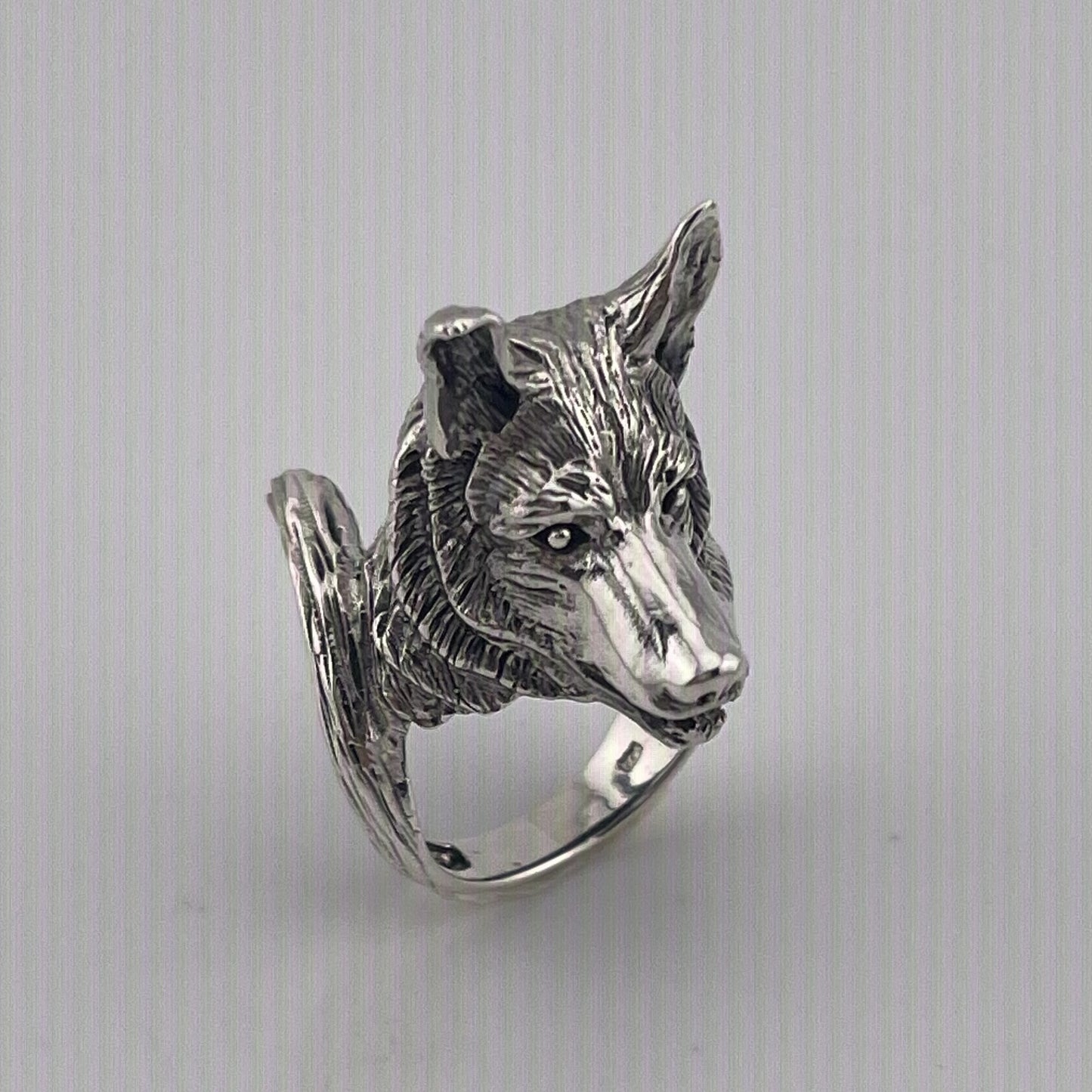Handmade Sterling Silver Wolf Head Ring – Animal Totem Statement Jewelry, Men's Vintage Ring