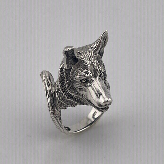 Handmade Sterling Silver Wolf Head Ring – Animal Totem Statement Jewelry, Men's Vintage Ring