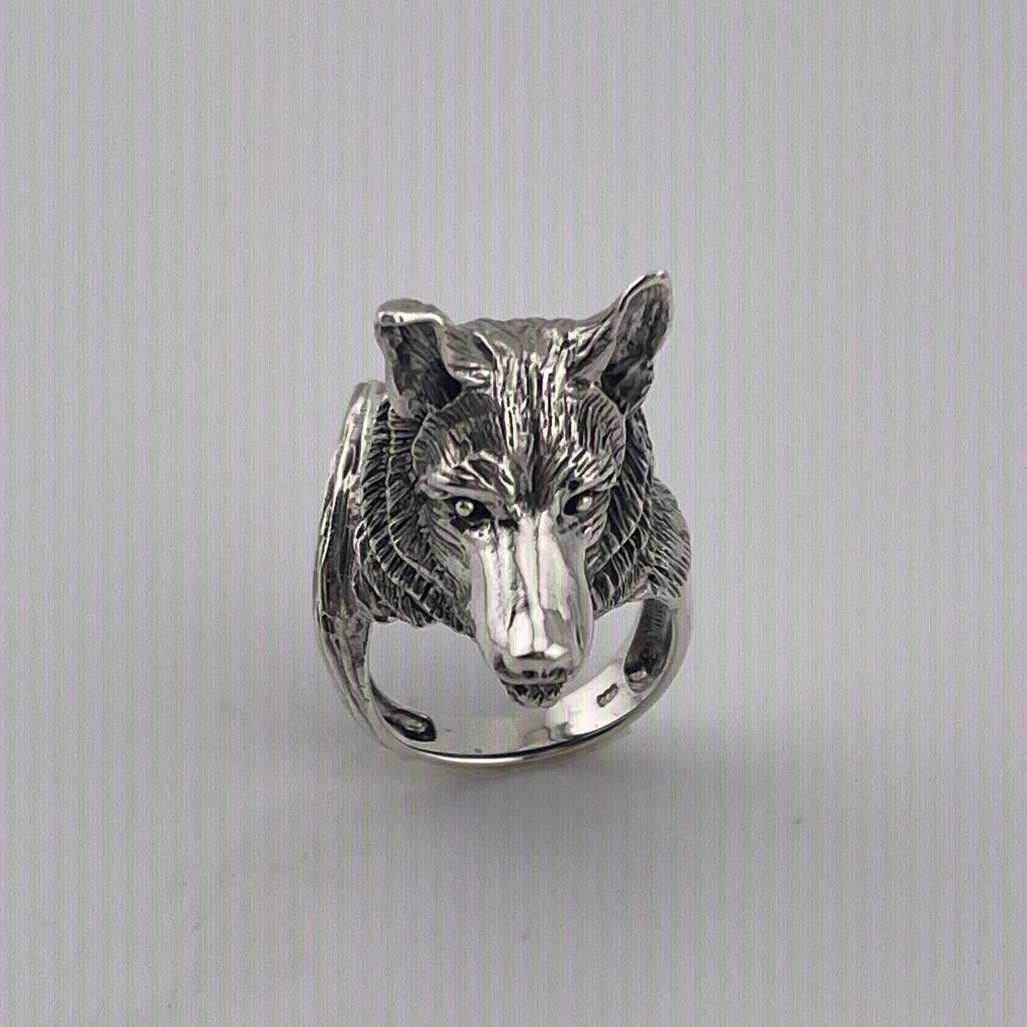Handmade Sterling Silver Wolf Head Ring – Animal Totem Statement Jewelry, Men's Vintage Ring