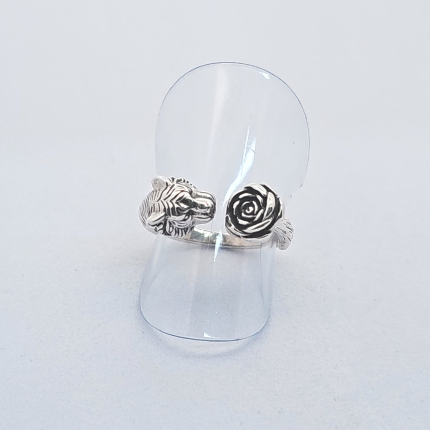 Handmade Vintage Sterling Silver Tiger & Rose Free Size Ring