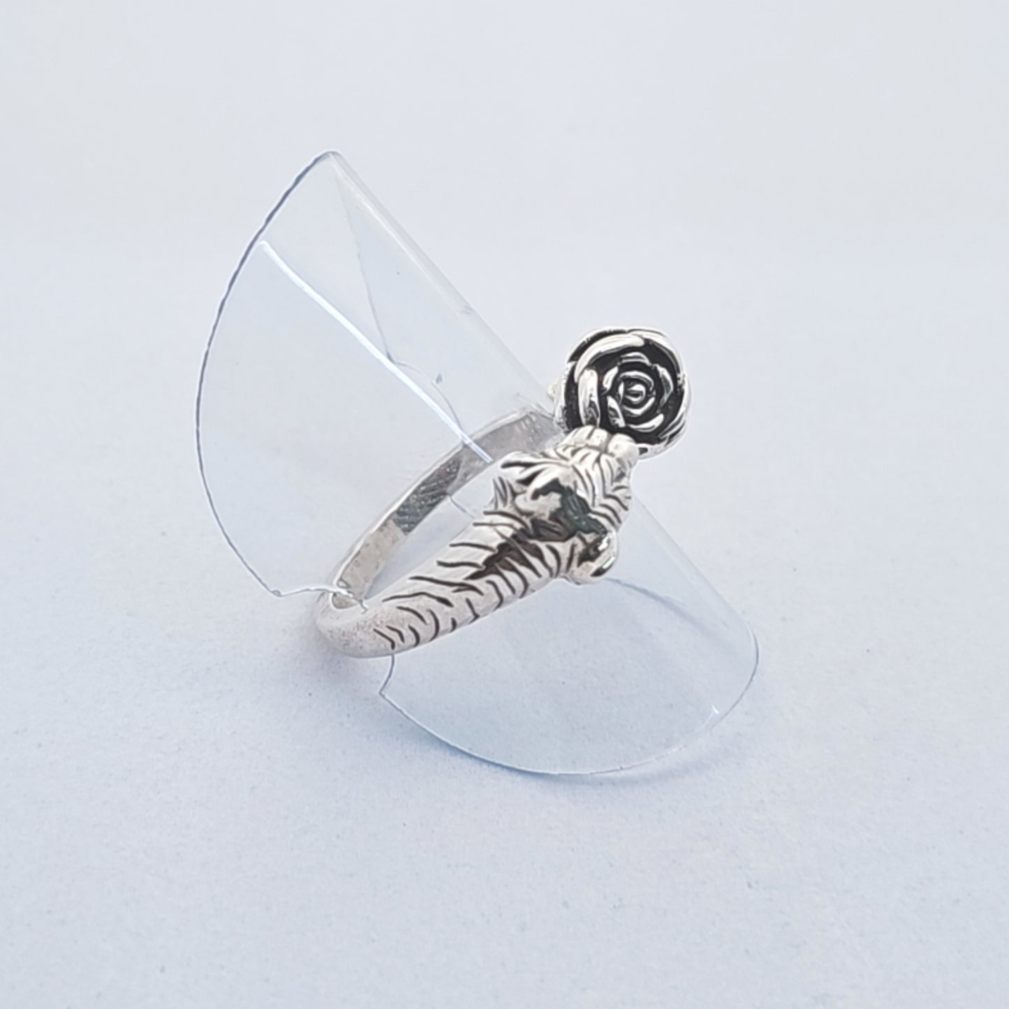 Handmade Vintage Sterling Silver Tiger & Rose Free Size Ring