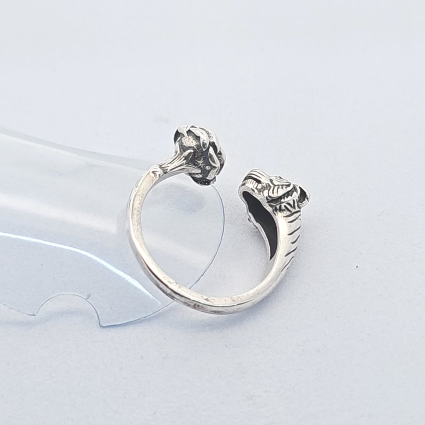 Handmade Vintage Sterling Silver Tiger & Rose Free Size Ring