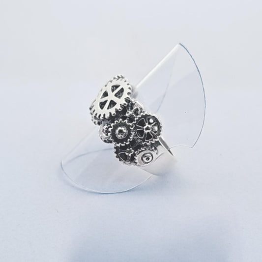 Handmade 925 Sterling Silver Steampunk Gear Ring